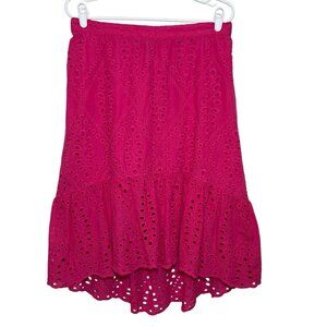 Banana Republic Women’s Eyelet Midi Skirt Size Medium Petite High Low Lined Pink